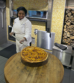 Pizza served from a wood-fired oven at Marketplace