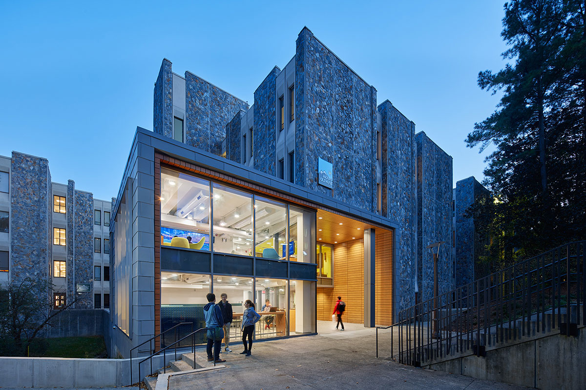 Wannamaker Quad renovated entrance at dusk